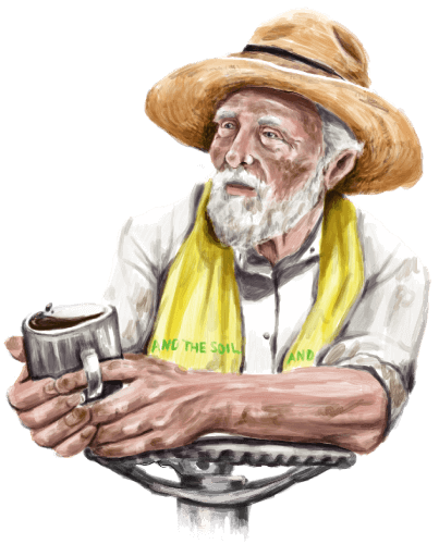 コーヒーを飲む農夫